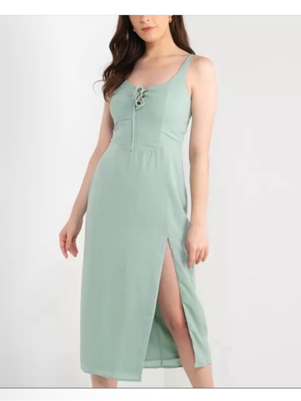 Abercrombie Corset Lace Up Seafoam Green Midi Dress Large Tall New Tags
